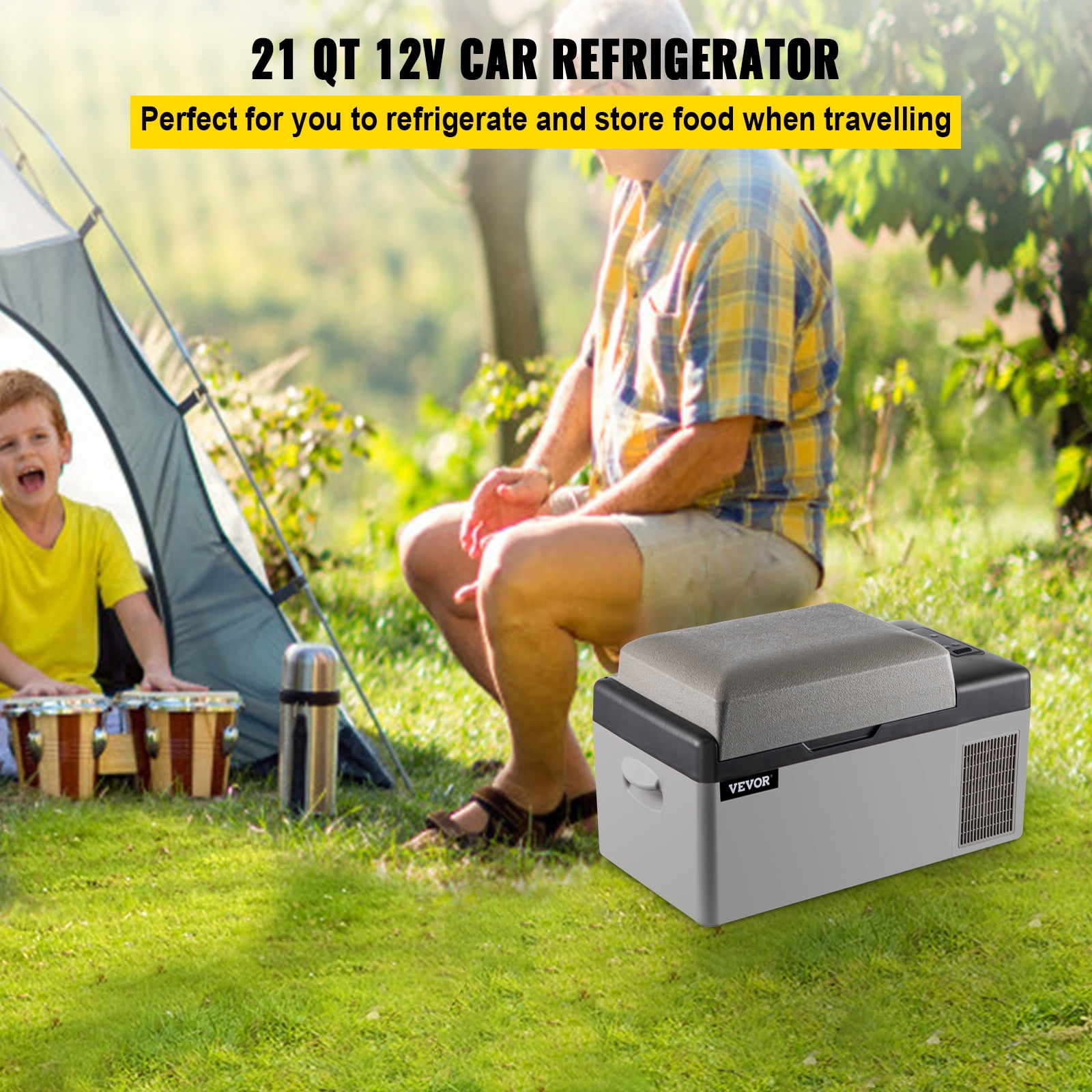VEVORbrand Portable Car Refrigerator 21 12V Electric Cooler for Car, Vehicle, Truck, RV, Boat, fridge freezer for Driving, Travel, Fishing, Outdoor, DC and 110-240v AC - Walmart.com