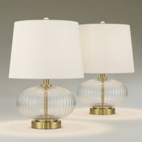 360 Lighting Darrah 19" High Small Mid Century Modern Accent Table Lamps Set of 2 USB Port Clear Glass Brass Finish Charging