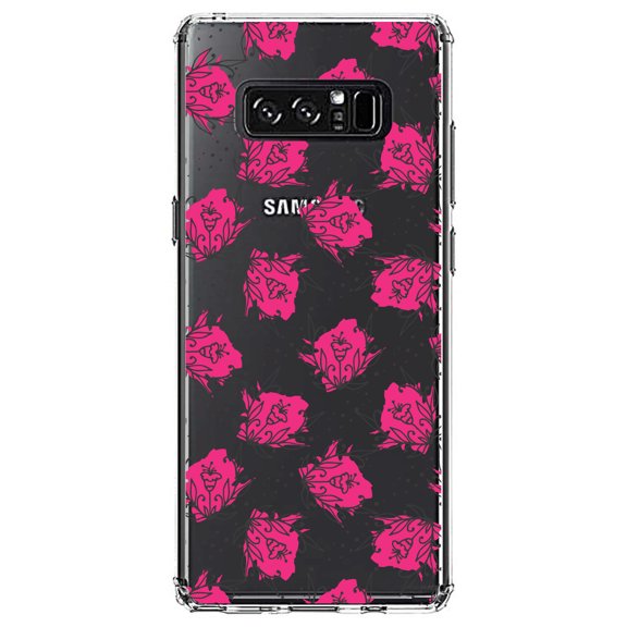 DistinctInk Clear Shockproof Hybrid Case for Samsung Galaxy Note 8 - TPU Bumper Acrylic Back Tempered Glass Screen Protector - Wildflower Pink Graffiti