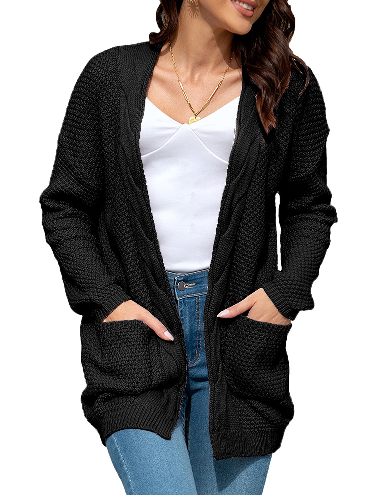 Mengpipi Women's Cardigan Sweater Loose Long Sleeve Open Front Knit ...