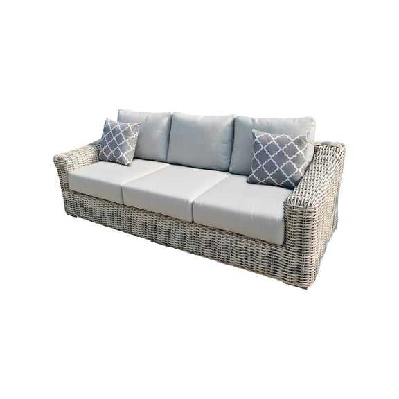Hawaii Three-Tone Wicker Gray/Off White/Beige Sofa in Silver Gray Cushion