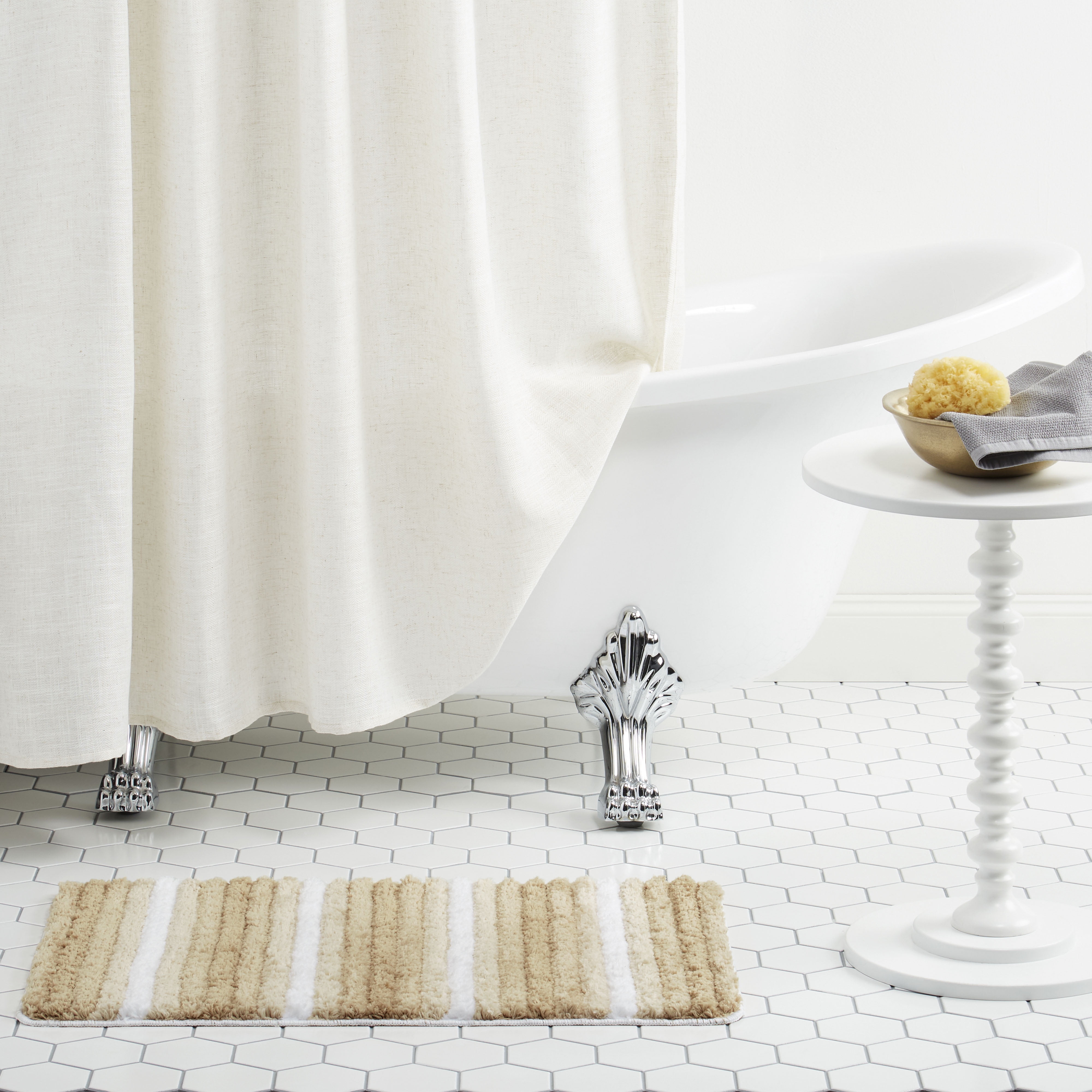 Sohome Chino Striped Machine Washable Bath Mat, Brown/White, 20"x32"