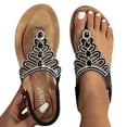 thumbnail image 3 of Leozcaa Women's Summer Flats Sandals Boho Rhinestone T-strap Flip Flops Elastic Ankle Strap Beach Shoes, 3 of 8