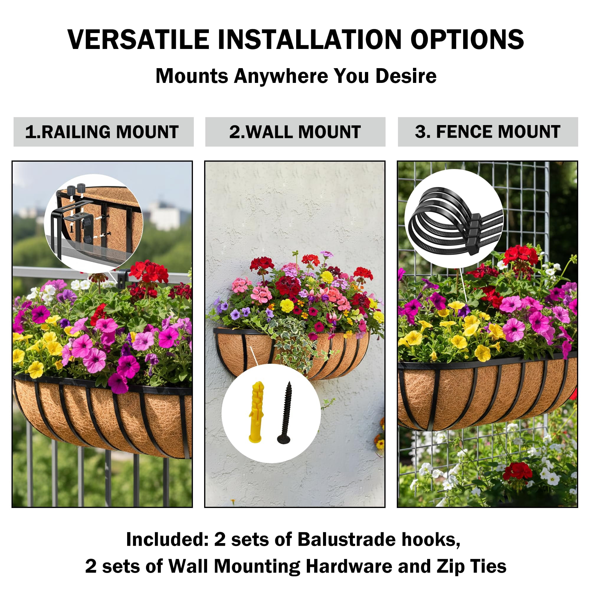 24 Inch Window Box Railing Planter 2 Pack