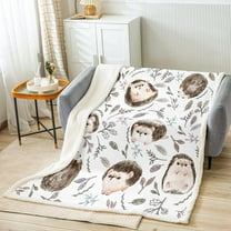 Cute Hedgehog Blanket,Animal Pattern Sherpa Blanket Soft Kawaii Kids Throw Blanket Hedgehog Gifts for Girls Women Hedgehog Lovers Leaves Branch Cozy Flannel Fleece Blanket Couch Bed Throw 50"x60"