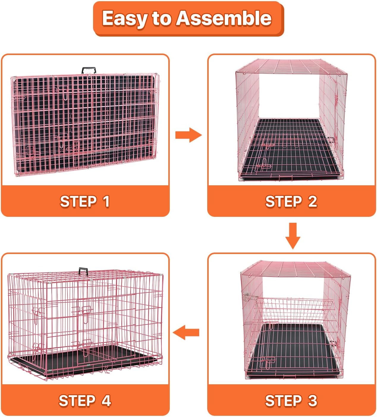 24 inch Dog Crate for Small Dogs Folding Portable Metal Dog Cage Kennel Double Door Pet Crate with Divider and Tray, Pink