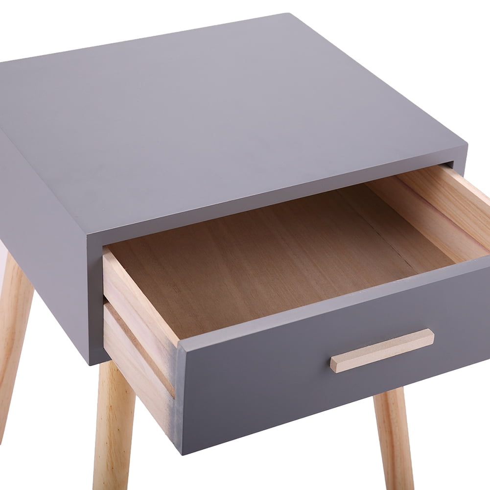Kadyn Mid-Century Wood Bedside Tables for Closet, 1-Drawer Bedside Table Set of 2 for Living Room, Accent End Table with Storage for Sofa Couch, Gray