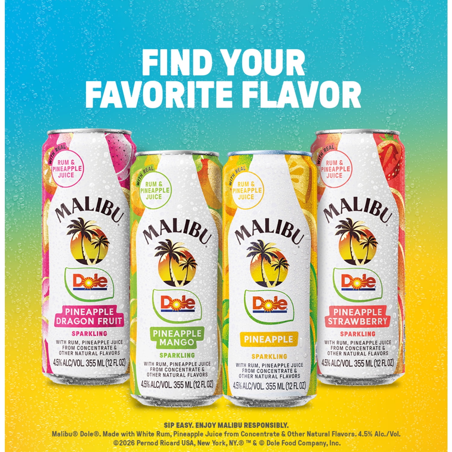 Malibu Dole Ready to Drink Variety 8 Pack, 12 oz Cans, 4.5% ABV