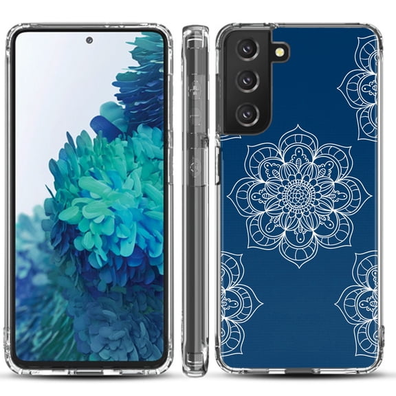 Shockproof Hybrid Bumper Phone Case for Samsung galaxy S21  5G / S21 Plus 5G, by OneToughShield ® - Mandala / Blue