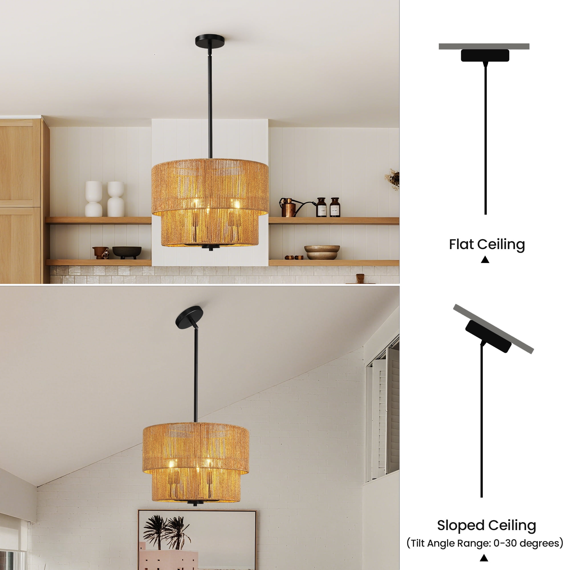 Woven Hemp Rope 5-light Pendant Light Hanging Fixture for Living Room Dining Room and Bedroom