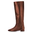thumbnail image 2 of FSJ Women Almond Closed Toe Knee High Boots Flat Low Heel Stretchy Pull On Long Boots Comfort Fall Winter Walking Shoes Size 14 Brown, 2 of 4