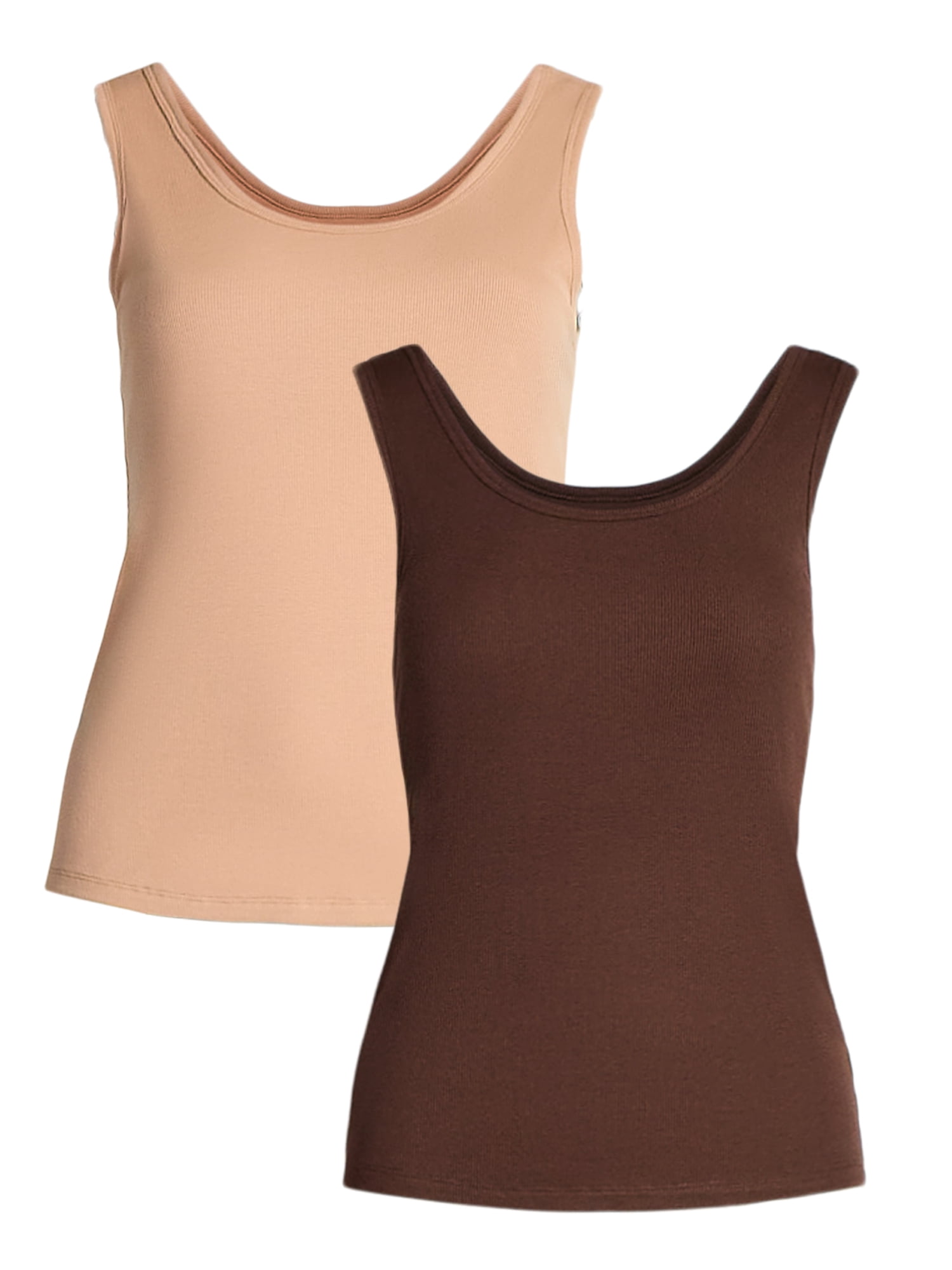 Joyspun Women’s Ribbed Tank with Inner Bra, 2-Pack, Sizes XS-3X