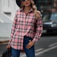 thumbnail image 6 of Women's Oversized Flannel Plaid Shacket Jacket Fashion Print Casual Long Sleeve Turndown Collar Button Shirt Tops Shirts Jacket Coats with Side Pockets Pink,2XL, 6 of 7