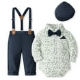 thumbnail image 2 of Ketyyh-chn99 Baby Boy Clothes Suits Infant Gentleman Outfits Toddler Kids Baby Boys Outfit Gentleman Striped Shirt with Bowtie Long Suspender Pants Overalls Clothes Size for 6-9 Months,Navy, 2 of 9