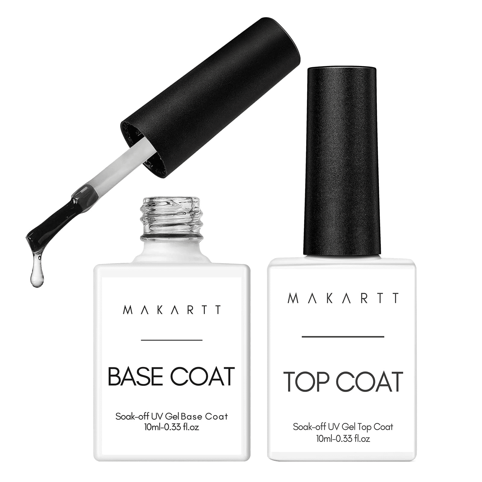 Makartt 2pcs No Wipe Gel Base Coat and Top Coat Kit,Long Lasting Clear