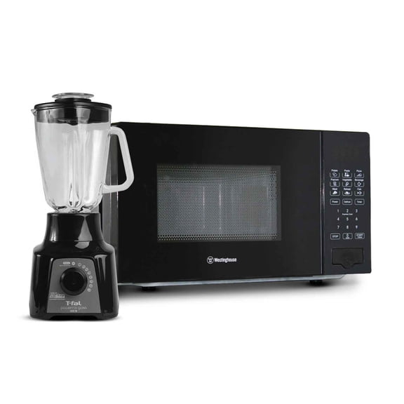Combo  Horno de Microondas Westinghouse 0.7 Pies Cúbicos Negro WKMWW2008 + Licuadora T-fal Powermix Glass Vaso de Vidrio 1.25 Litros Negra LN2898X0