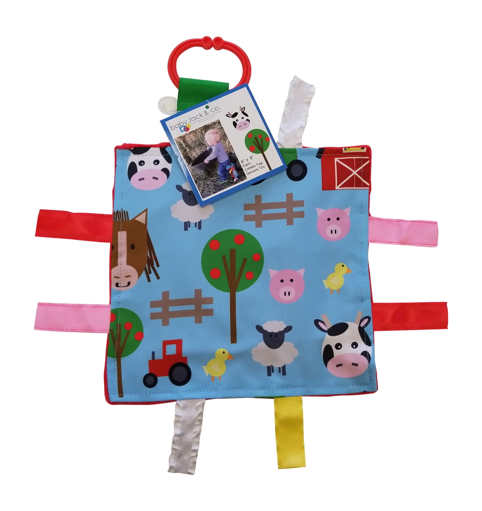 Baby Sensory Crinkle & Teething Square Lovey Toy with Closed Ribbon