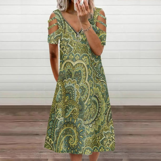 Landi New Women S Summer Casual Short Sleeve Longuette Zipper V Neck Gradual Dress Hollow Out Elegant Long Skirt One Piece Dress Walmart Com Walmart Com