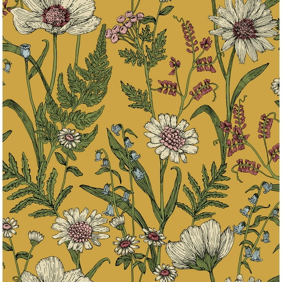 Fine Decor Arden Mustard Wild Meadow Wallpaper, 20.5-in by 33-ft