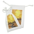 thumbnail image 2 of Summer Orange Fabric Pouch Set of 2, Wild West Scene with Butta Desert Cacti Sun Road Misty Morning Print, Drawstring Bag for Toiletries Masks and Favors, 9" x 6", Orange Multicolor, by Ambesonne, 2 of 2