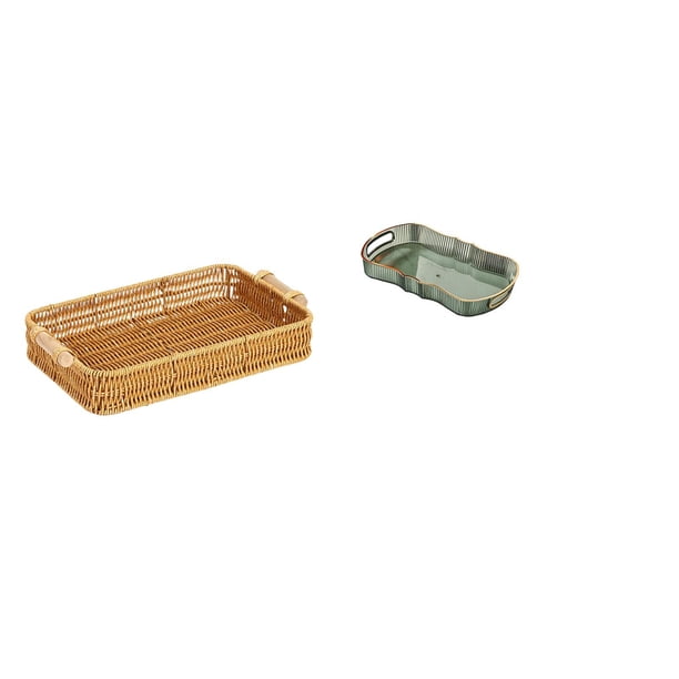 Cestas de almacenamiento,Cestas de almacenamiento de cocina tejidas con asas hechas a mano,Cestas de pan redondas Bandejas para servir Rectángulo,Bandeja de almacenamiento,Bandeja rectangular