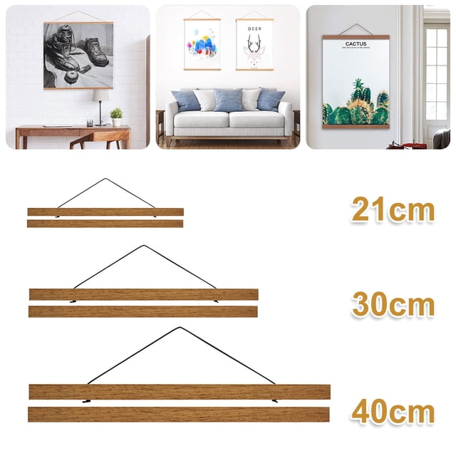 Marco magnético para colgar pósteres de madera Relax Love, 4 piezas, kit de colgadores de fotos de madera de teca con cuerda para fotos, impresiones en lienzo, obras de arte, decoración de interiores