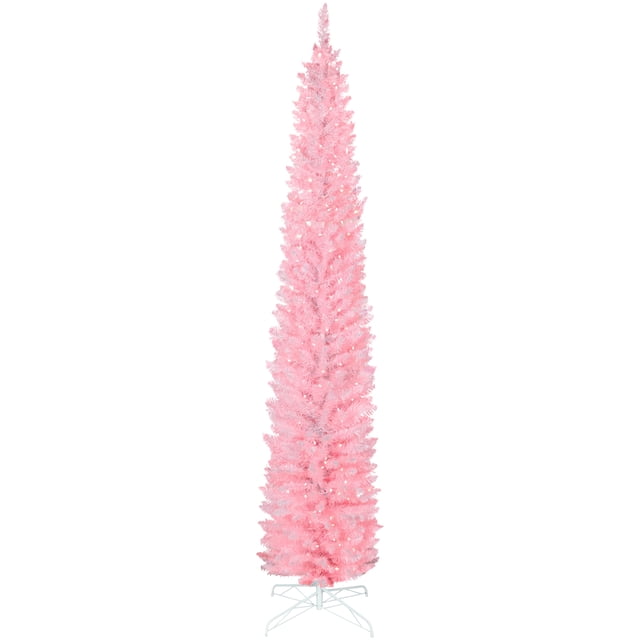CoSoTower 9ft Christmas Tree with Colourful DIY Synchronized LEDs, Hinged Pencil Xmas Tree with Remote, Daily Timer, White