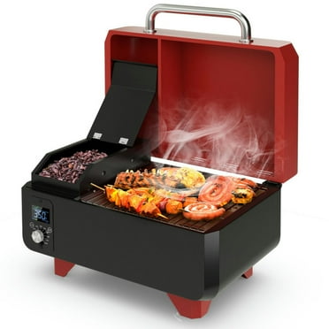 Demifill Outdoor Portable Tabletop Pellet Grill and Smoker with Digital Control System for BBQ, Outdoor Grills, Red