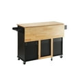 thumbnail image 2 of Hassch Kitchen Island with Drop Leaf Rubber Wood Top, Rolling Mobile Breakfast Bar Prep Table on Wheels with 3 Drawers and Storage Cabinet, Spice Rack, Towel Rack, Black, 2 of 9