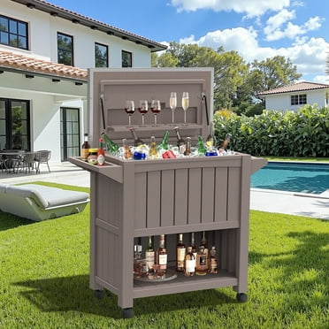 Dovov Portable Outdoor Patio Cooler Cart, 120 Quart Rolling Ice Chest Beverage Bar Cart Cooler with Wheels, Stainless Steel Lid, Bottle Opener, and Bottom Storage Shelf