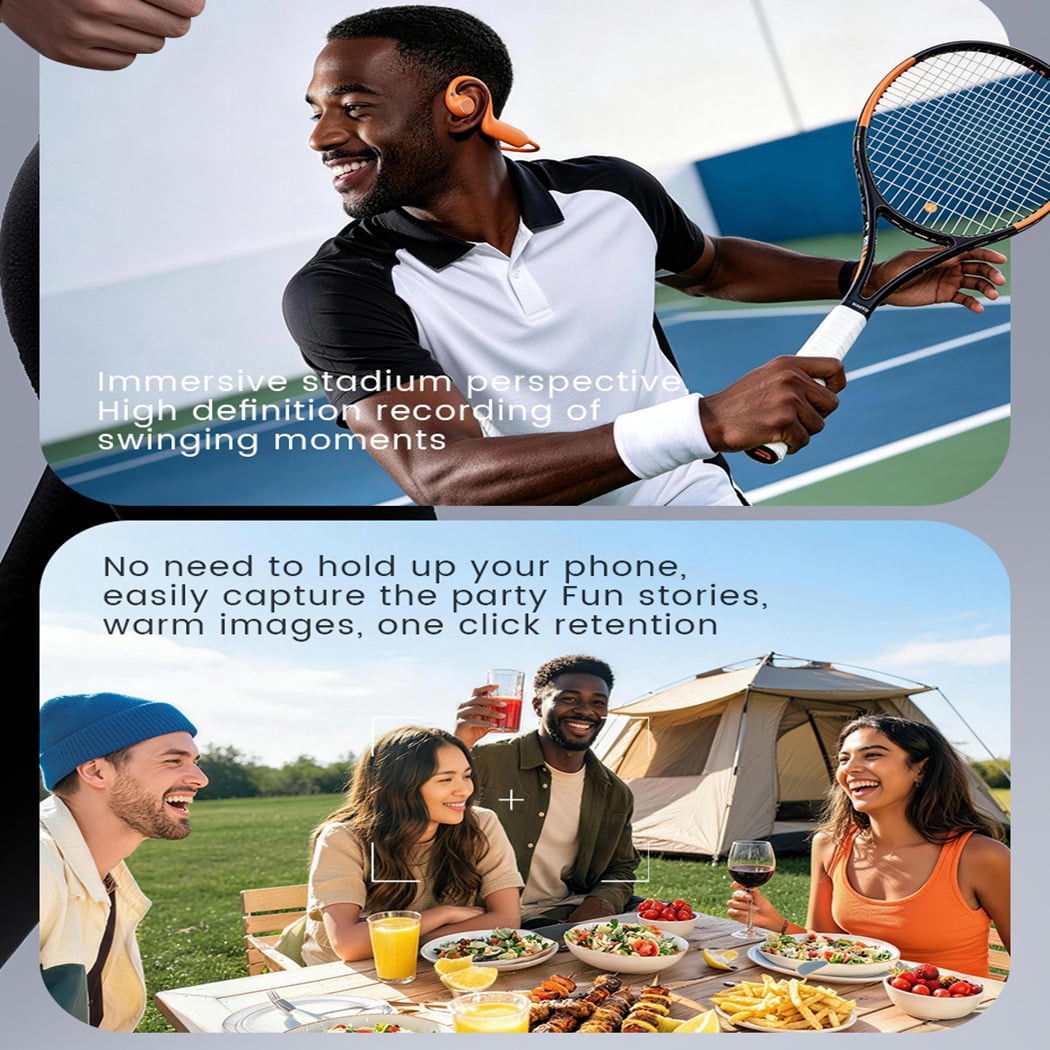 8MP HD Camera Open Ear Wireless Bluetooth Headphones, Eis Stabilized 1080P Video Recording, Hands-Free First-Person Pov, AI Smart Assistant, Waterproof Sports Earbuds for Vlogging Running