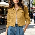 thumbnail image 5 of cocolona Cropped Denim Jacket for Women Button Down Long Sleeve Collared Jean Jacket Solid Color Fall Tops with Pockets, 5 of 5