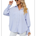 thumbnail image 1 of Camisas de Rayas con Botones para Mujer, Blusas Tipo Túnica de Larga, Azul, Talla L, 1 of 9