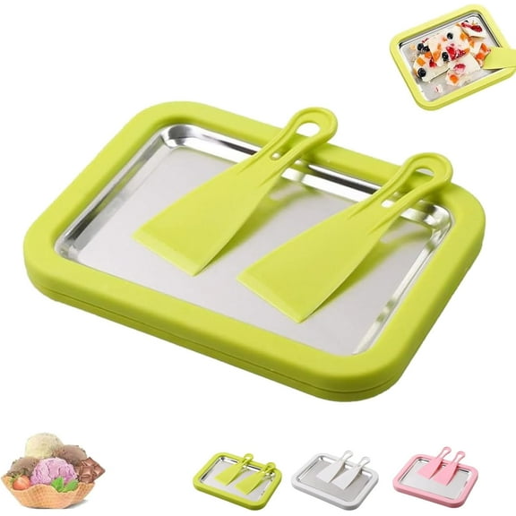 Portable Rolled Ice Cream Maker Kit, Stainless Steel DIY Dessert Board with Scrapers (Green)