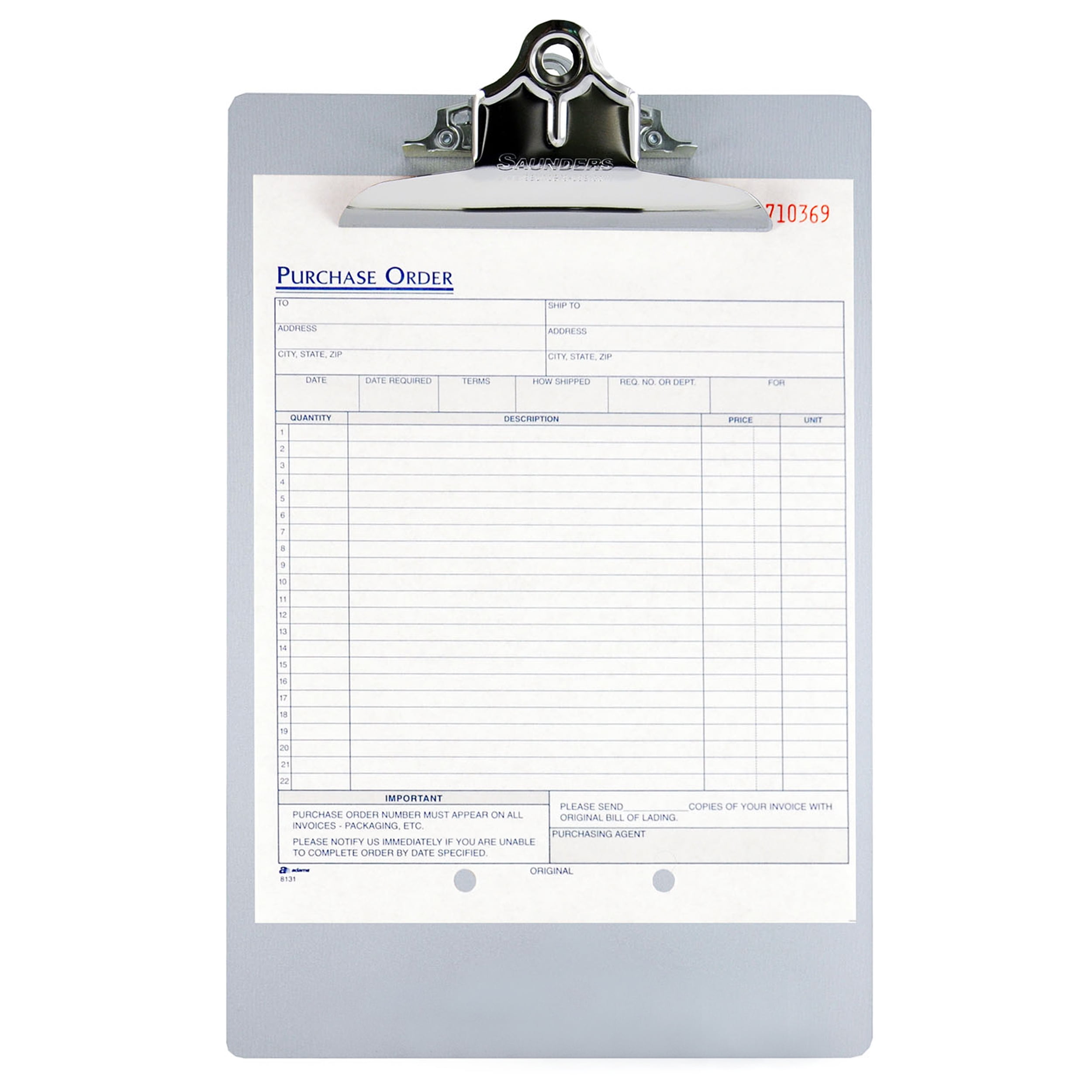 Saunders Recycled Aluminum Clipboard, A, High Capacity Clip, Letter, Silver