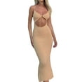 thumbnail image 1 of Gupgi Robe Moulante Sans Manches pour Femmes Couleur Unie Col en V Découpe Dos Nu Fendu Robe Portefeuille, 1 of 5