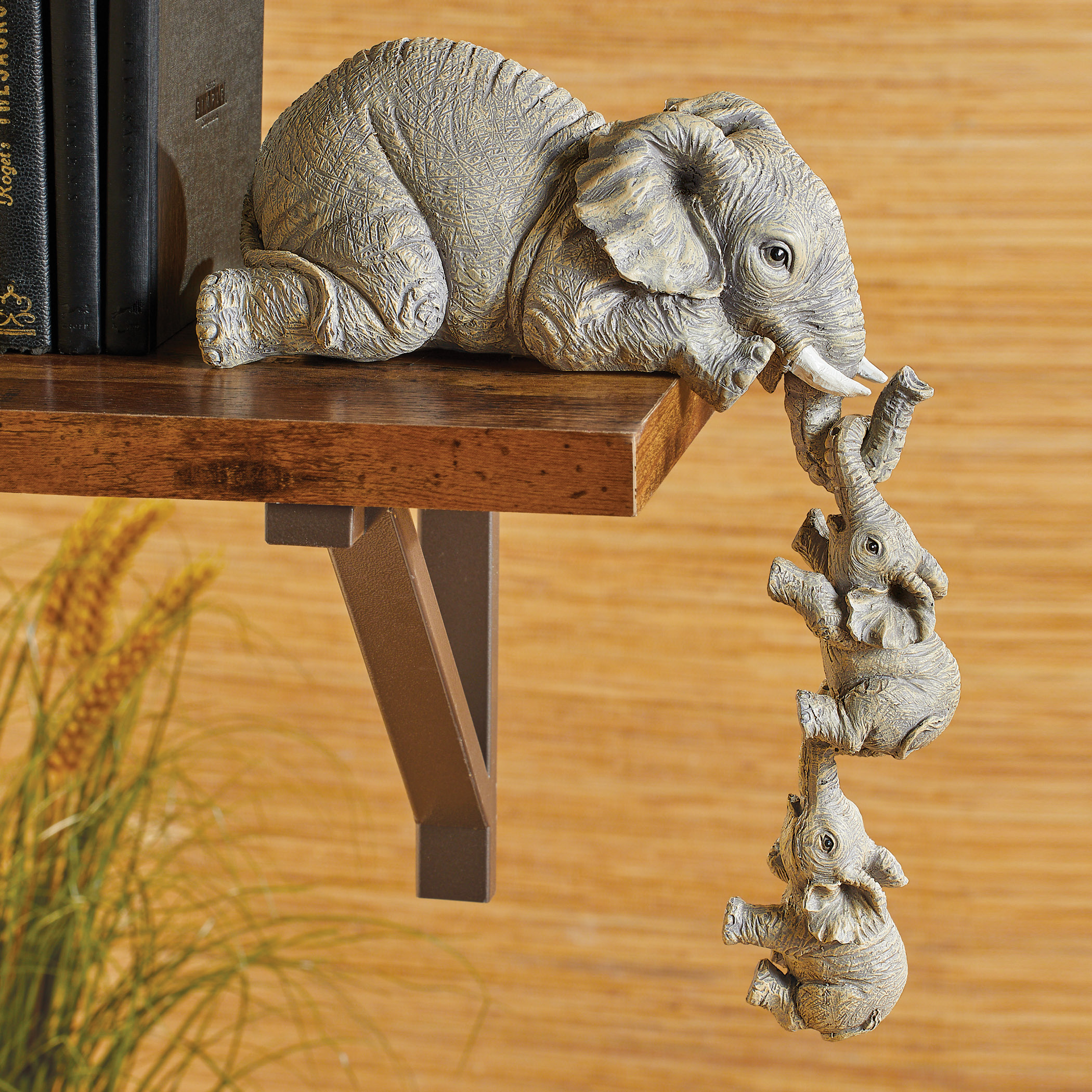 Collections Etc Full Size Elephant Sitter Hand-Painted Figurines - Set of 3, Mother and Two Babies Hanging Off The Edge of a Shelf or Table - image 2 of 2