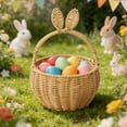 thumbnail image 6 of Kbndieu Imitation Rattan Easter Basket with Handles, Bunny Easter Baskets with Cute Rabbit Ears, Easter Egg Hunt Bucket for Picnic Wedding Easter Decorations Gifts, 6 of 6