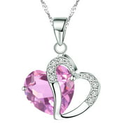 KATGI Fashion Austrian Pink Crystal Heart Shape Pendant Necklace, 18" Chain
