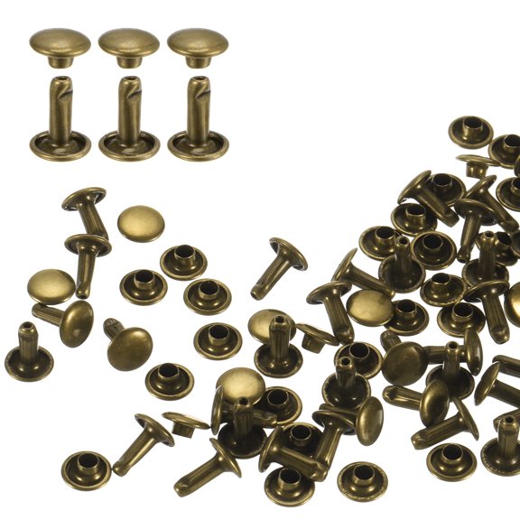 Uxcell 60Pack Double Cap Leather Rivet, 8x10mm Round Cap Tubular Metal Studs Leather Crafting Rivet, Bronze