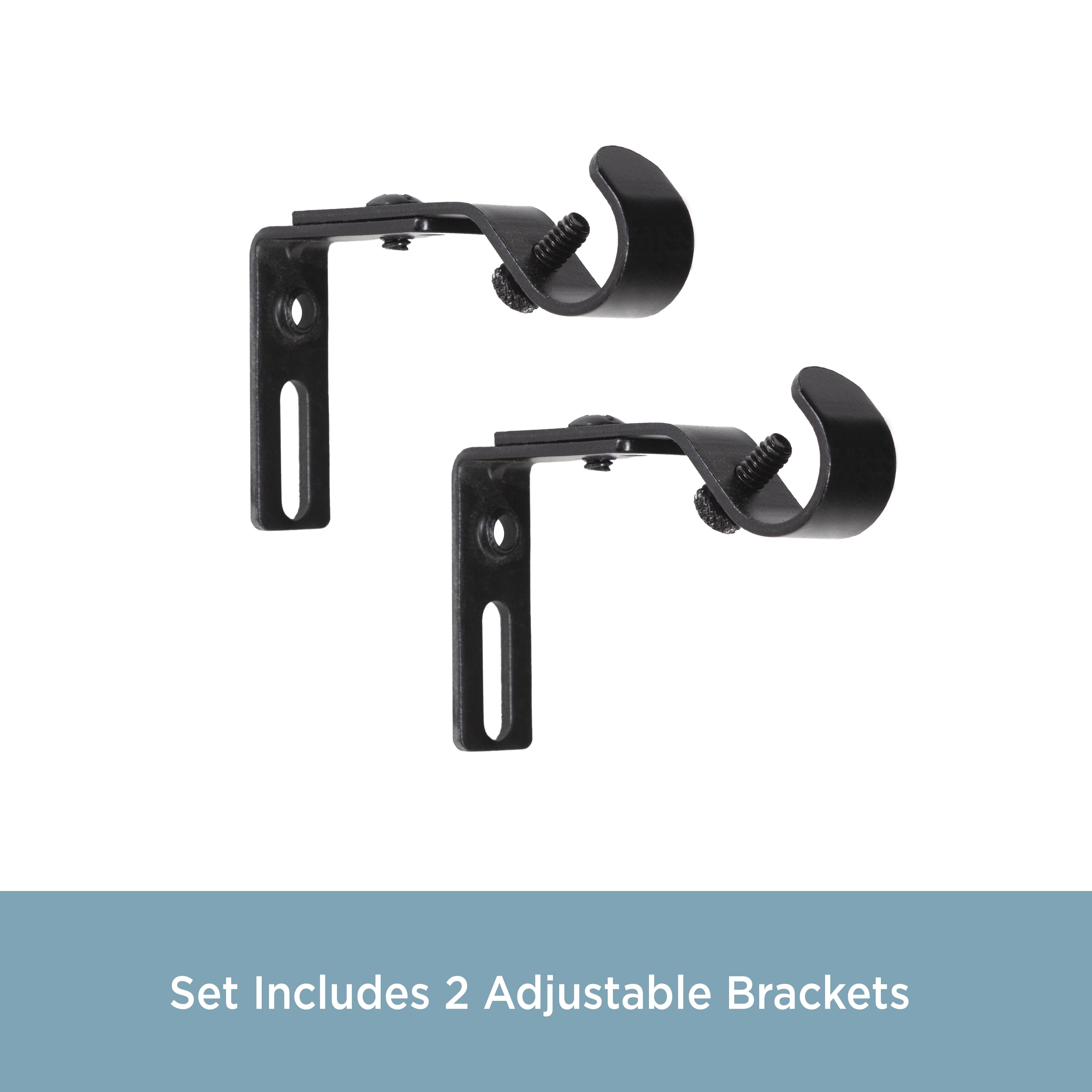 Kenney 5/8" Adjustable 3-3.5" Curtain Rod Mounting Brackets, Set of 2, Black