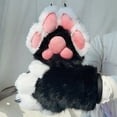 thumbnail image 3 of Byfri Black and White Furry Cat Paw Full Finger Mittens, Plush Animal Gloves for Themed Festivities, Black White 32x24cm, 3 of 7