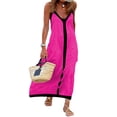thumbnail image 2 of Ovbmpzd House Dresses for Women with Pockets Satin Maxi Pink Sleeveless Dress V Neck Dresses Long Dresses for Women Casual L, 2 of 5