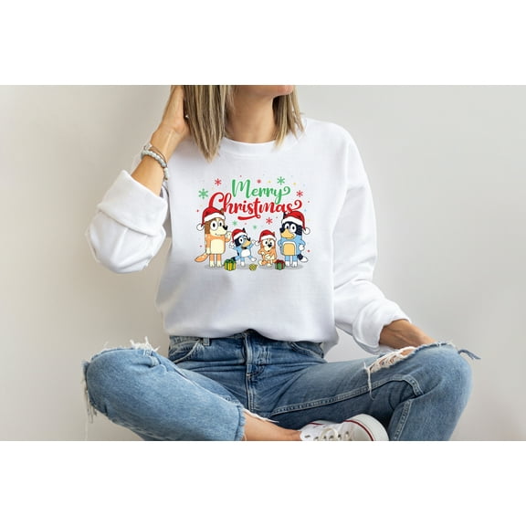 Moonlight Apparel Bluey Merry Christmas T-Shirt for Women & Men Holiday Graphic Tee with Cartoon Family Print Funny Xmas Top Gift for Adults Casual Short Sleeve Cotton Blend Shirt