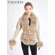 thumbnail image 3 of ZADORIN-cárdigan de piel de lujo para mujer, suéter tejido de invierno, elegante cinturón de piel desmontable, cárdigan blanco, rosa y negro, estilo coreano, 3 of 5