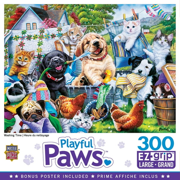 Masterpieces Playful Paws Collection Washing Time 300 Ez Grip Large Pieces Jigsaw Puzzle Walmart Com Walmart Com