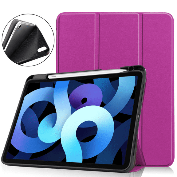 For 2020 iPad Air4 Tablet Case iPad 10.9 Inch Soft Pen Slot Drop Resistant Air5 Full Cover Leather Case-Purple