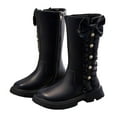 thumbnail image 2 of Spazoro Girls Knee High Boots, Leather Side Zipper Bow & Pearl Decor Chunky Sole Long Boot Shoes for Girls Black, 2 of 9