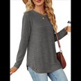 thumbnail image 3 of Blusas de Larga con Cuello Redondo para Mujer, Blusas Holgadas con Botones para Otoño e Invierno 2025. Gris Oscuro XXL, 3 of 10