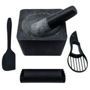 Large Mortar and Pestle Set with Garlic Peeler, Avocado Slicer and Spatula  Authentic Granite Stone Mexican Molcajetes Mortar and Pestle  Ideal for Grinding Spices and Herbs - Grinder - Crusher